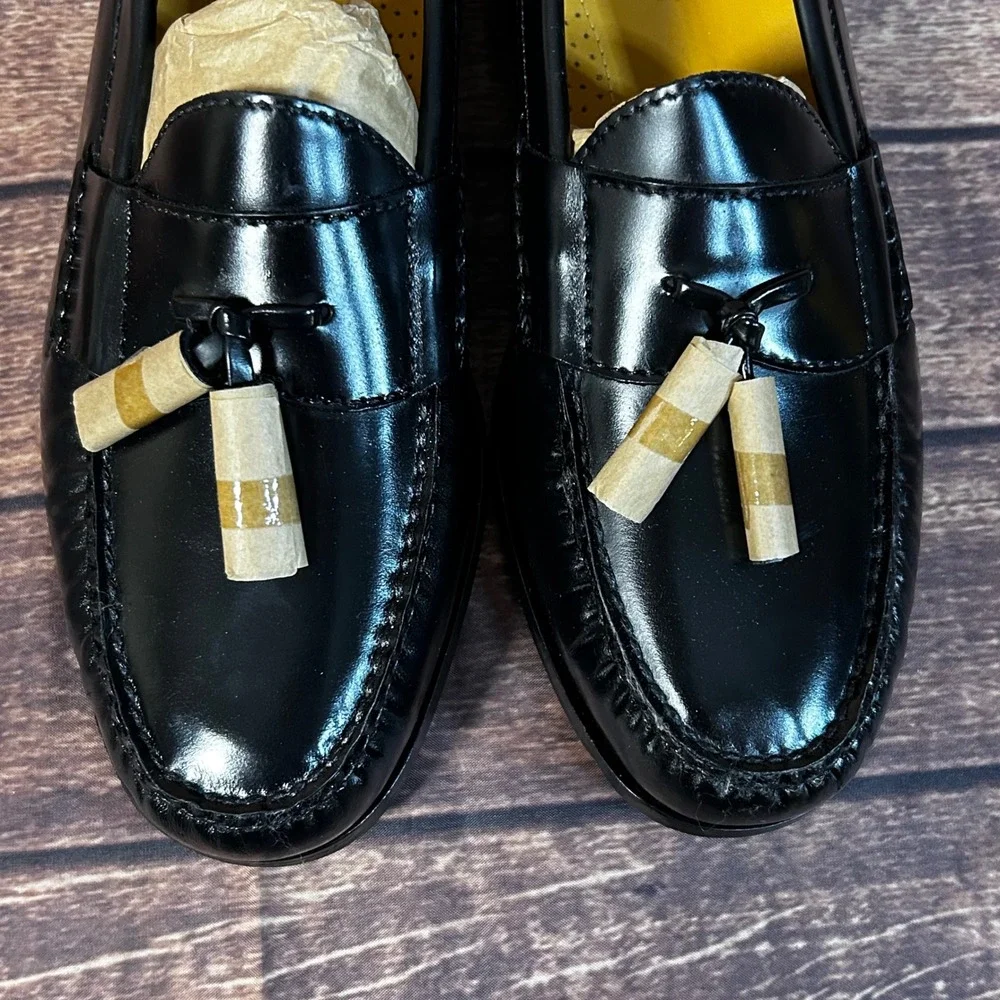 Cole Haan NikeAir Mens Black Leather Pinch Tassel Loafers C06587 Size 9 M NEW